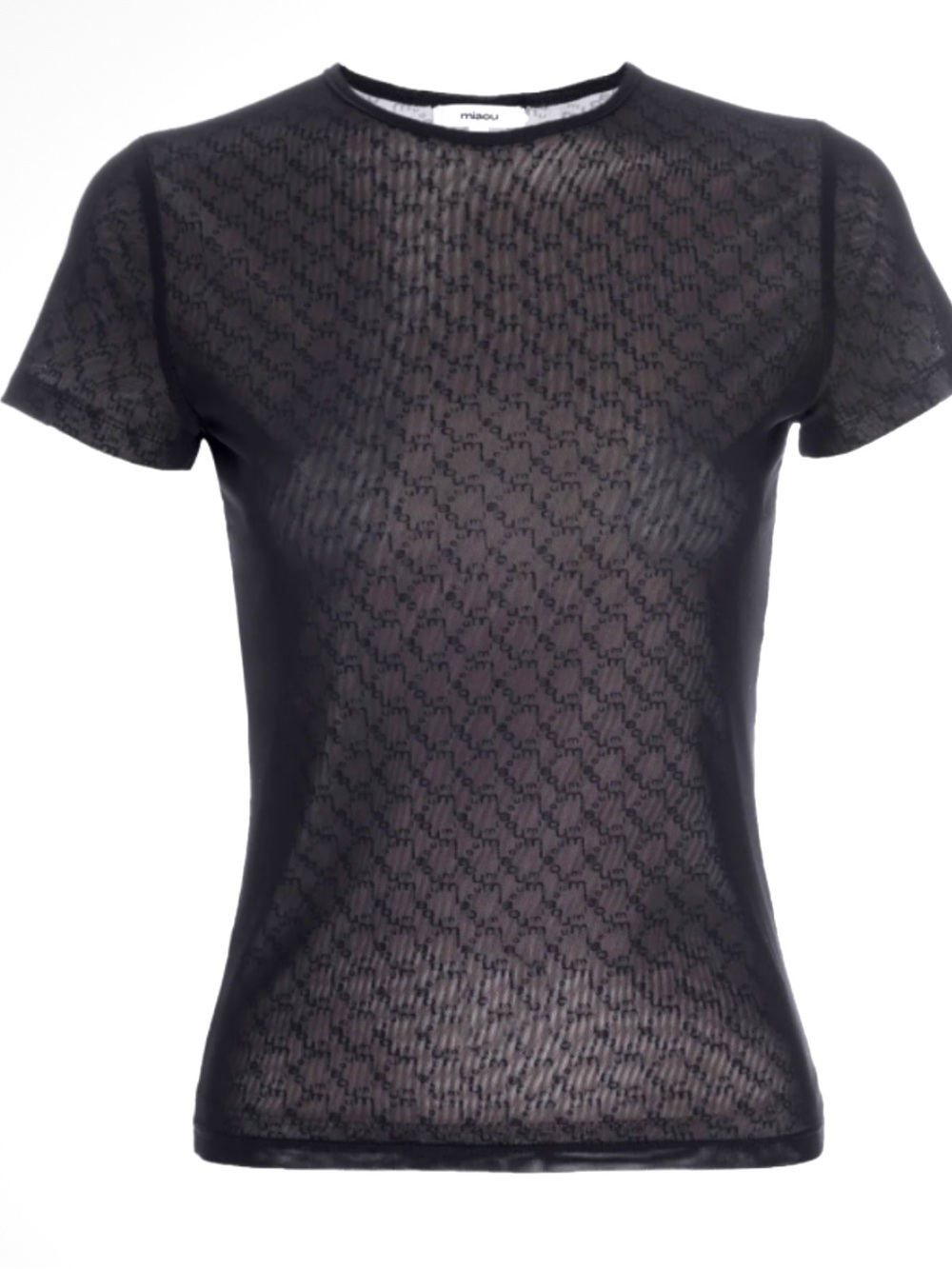Miaou Black Sheer Mesh Crewneck Top